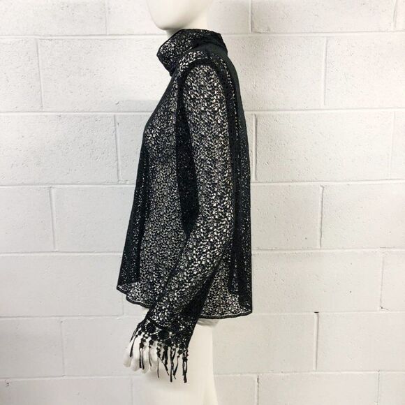 Saloni Mia Black Lace Fringed Cuff Top - Picture 2 of 8